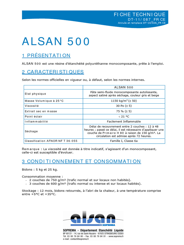 Résumé technique d'ALSAN 500 | PDF