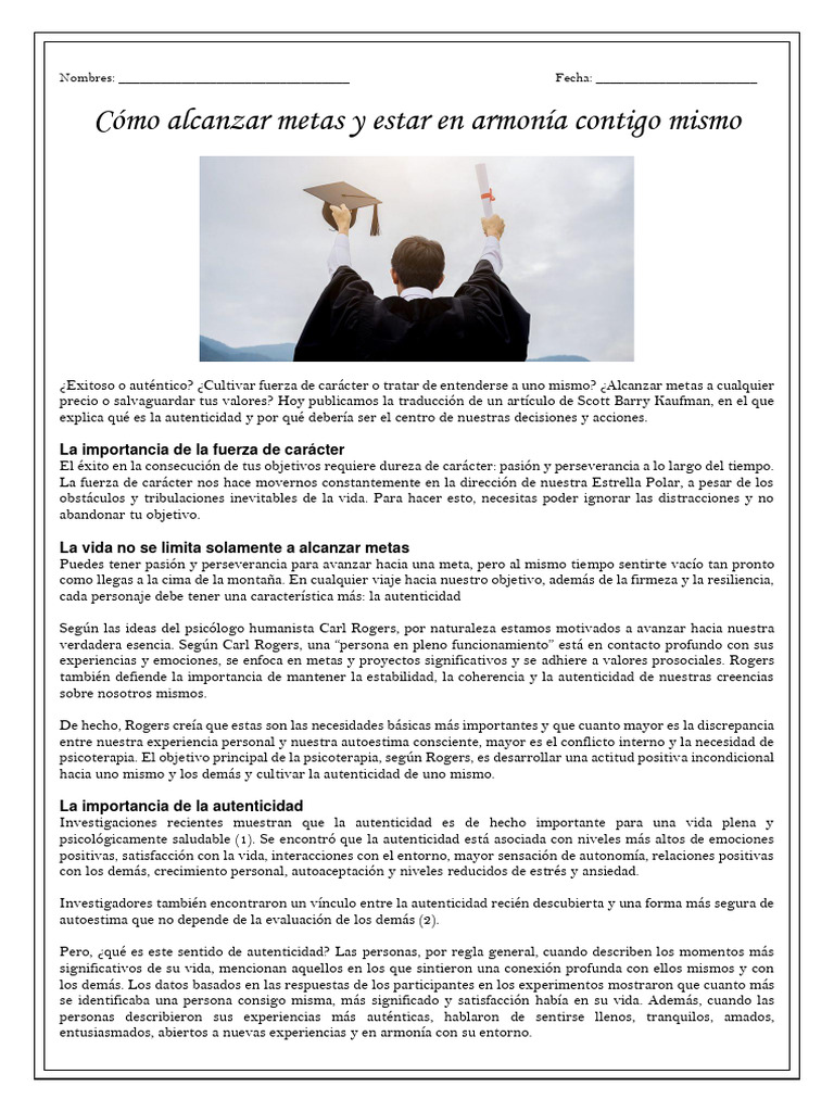 Autenticidad y metas: clave del bienestar | PDF | Felicidad | Bienestar
