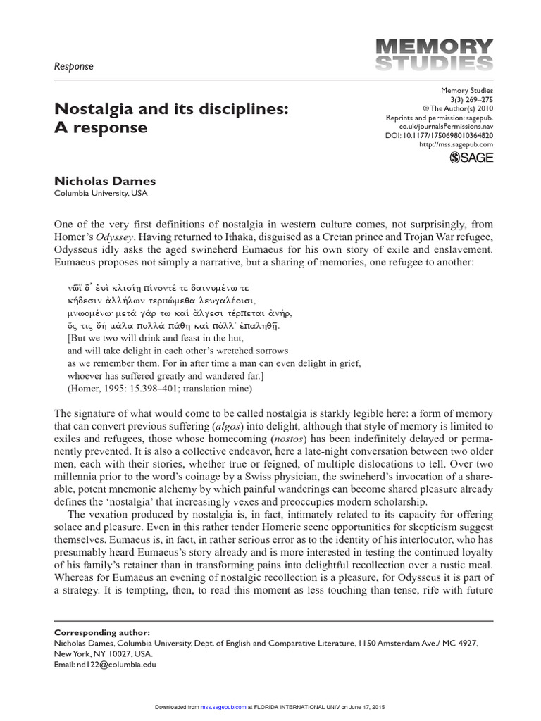 Rethinking Nostalgia in Memory Studies | PDF | Nostalgia | Theodor W ...