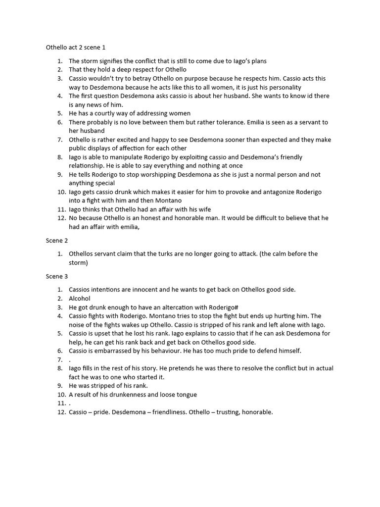 Act 2 Summary of Othello | PDF | Iago | Desdemona