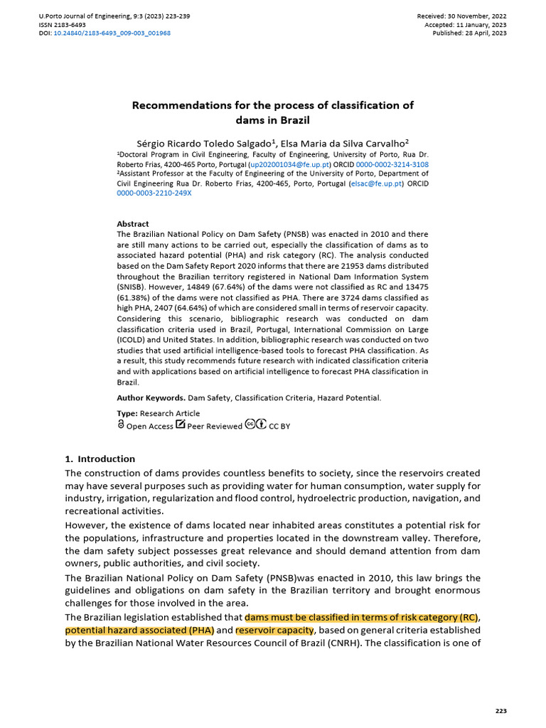 Dam Classification Recommendations in Brazil | PDF | Dam | Risk