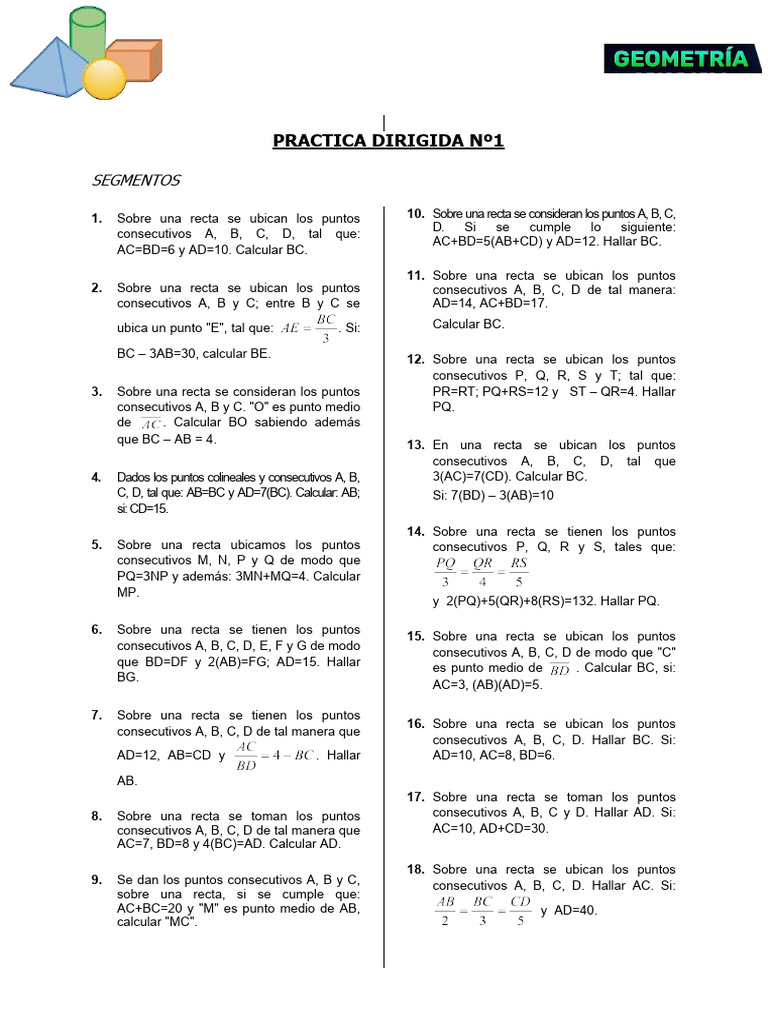 Ejercicios de Segmentos para Secundaria | PDF
