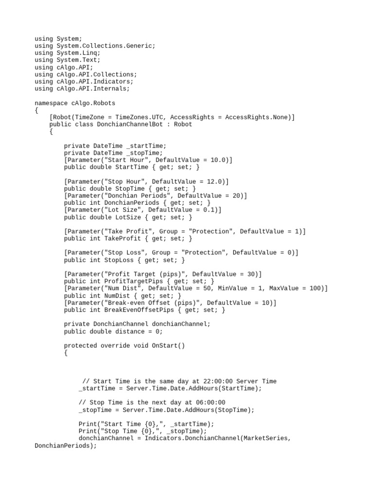 Donchian Channel Trading Bot Code | PDF | Order (Exchange) | Financial ...