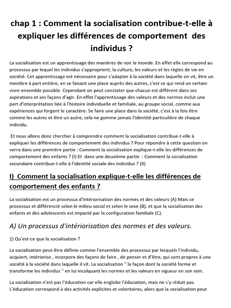 La socialisation et ses impacts comportementaux | PDF | Socialisation ...