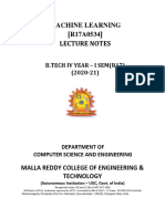 Machine Learning (R17A0534) Lecture Notes: B.Tech Iv Year - I Sem (R17) (2020-21)