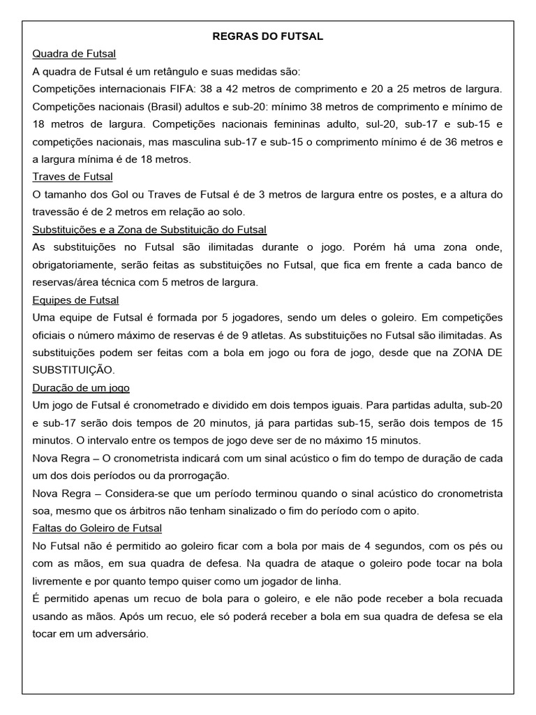 Regras Do Futsal | PDF | Regras e regulamentos esportivos | Jogos com bola