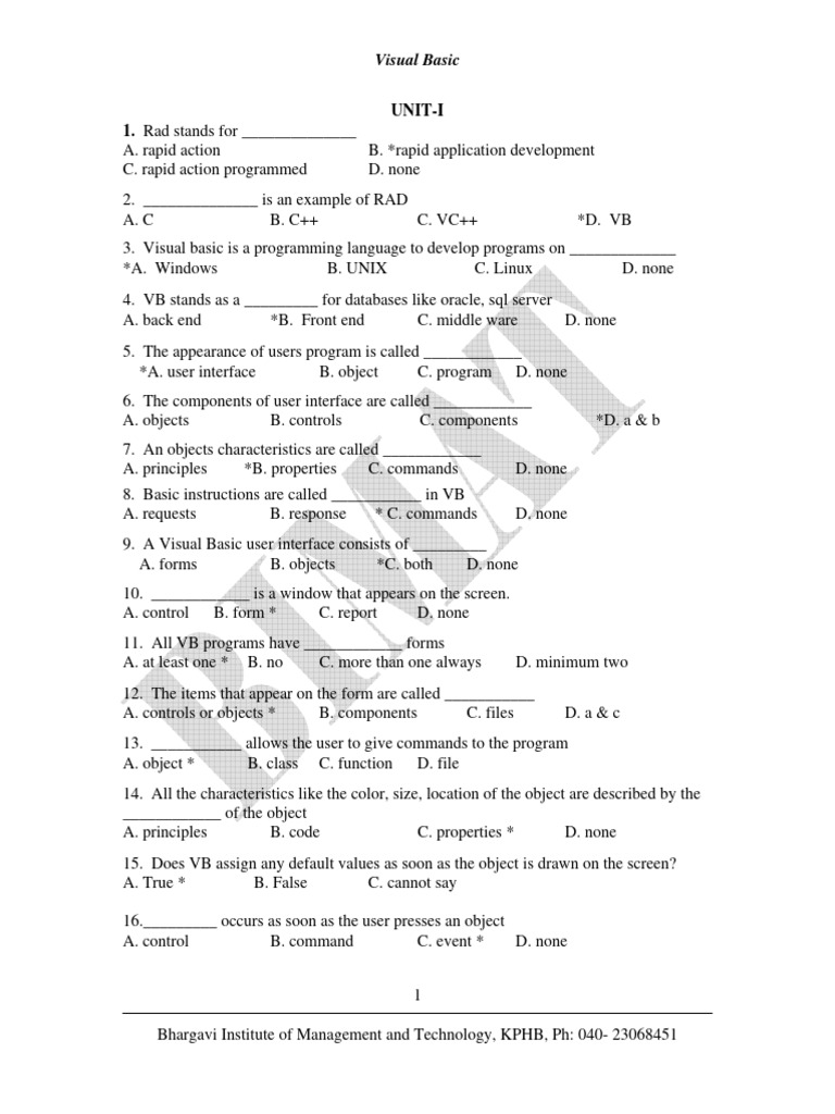 Visual Basic Programming Basics Quiz | PDF | Dynamic Html | Window ...