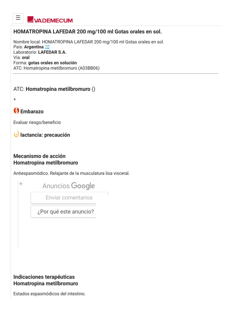 Ficha de HOMATROPINA LAFEDAR 200 MG - 100 ML Gotas Orales en Sol. de