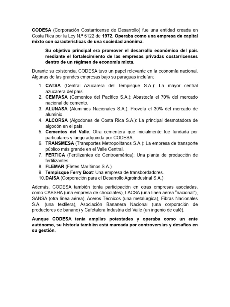 CODESA en Costa Rica | PDF | Costa Rica | Business