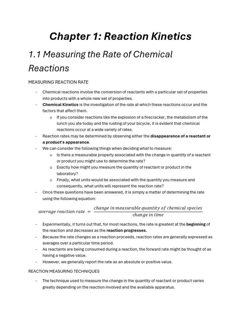 Chapter 1 Reaction Kinetics | PDF | Reaction Rate | Chemical Reactions