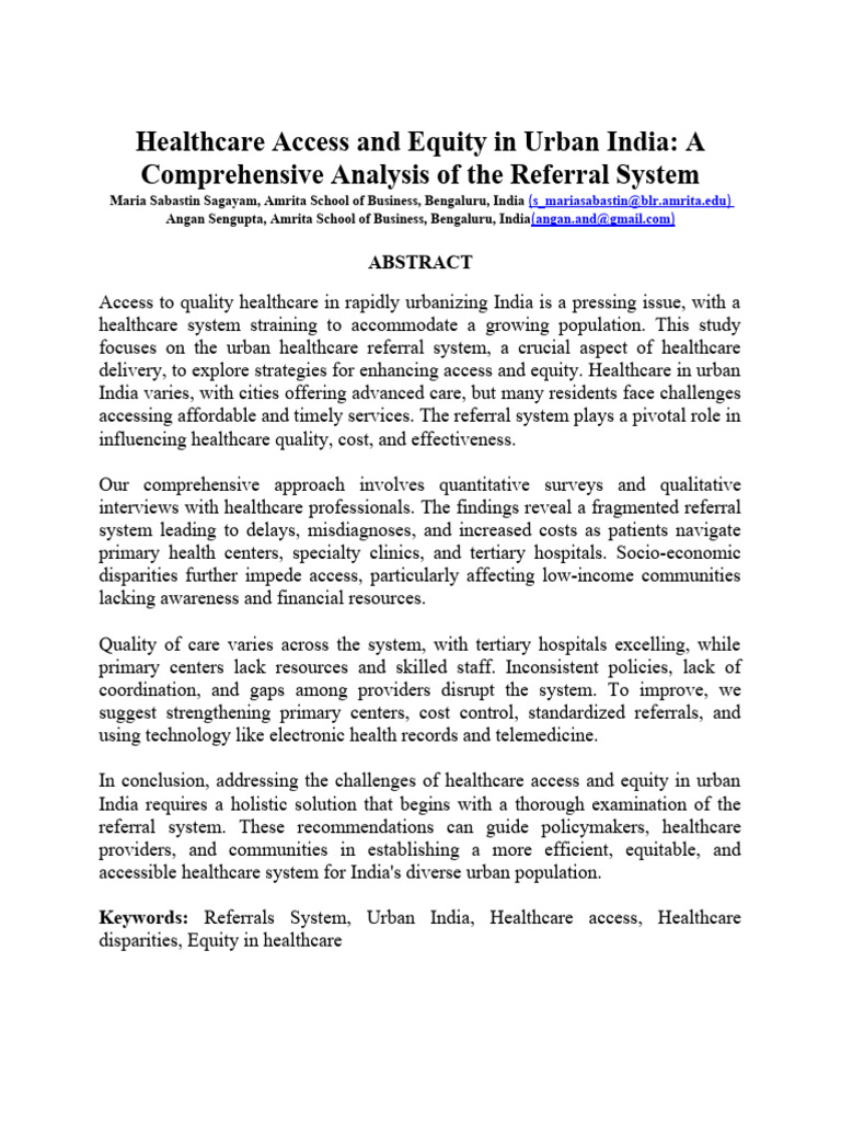 Healthcare Access and Equity in Urban India A Comprehensive Analysis of ...