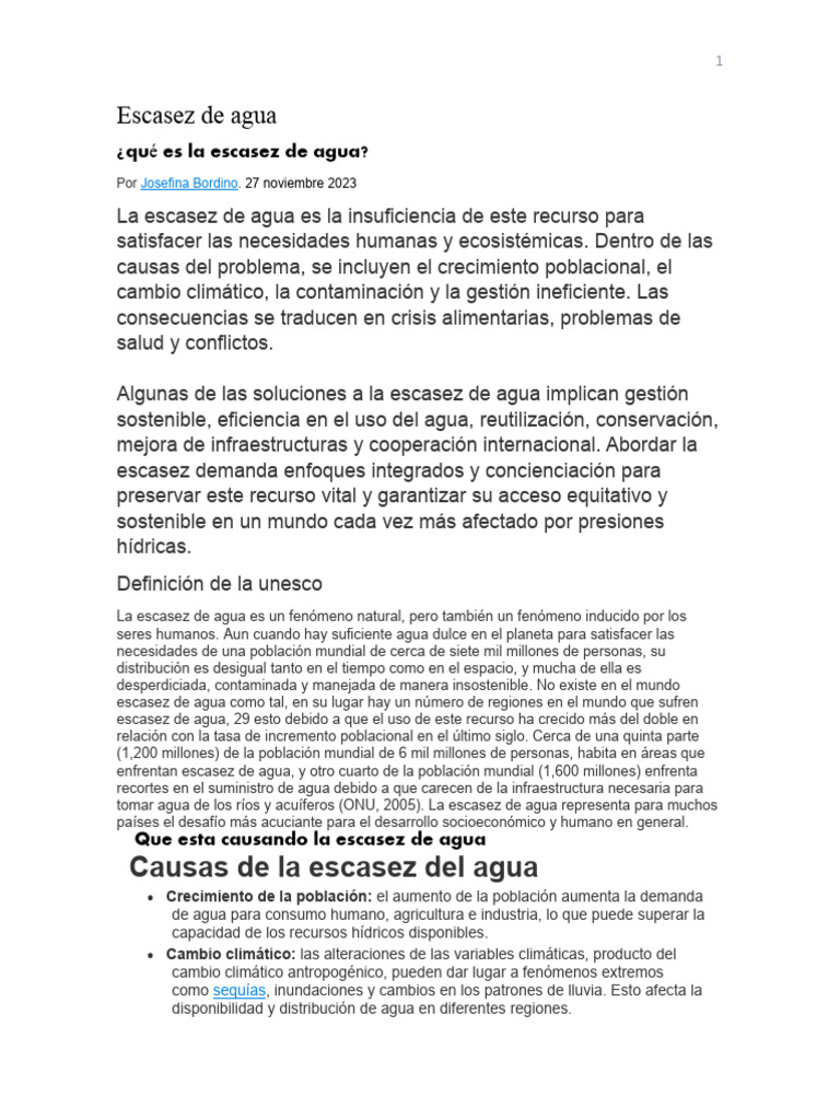 Consecuencias de la escasez de agua | PDF | Escasez de agua | Agua