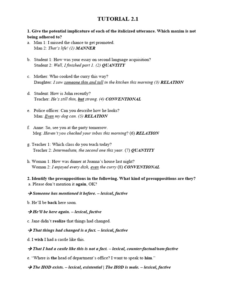 Pragmatic - Tutorial 2 | PDF | Human Communication | Linguistics