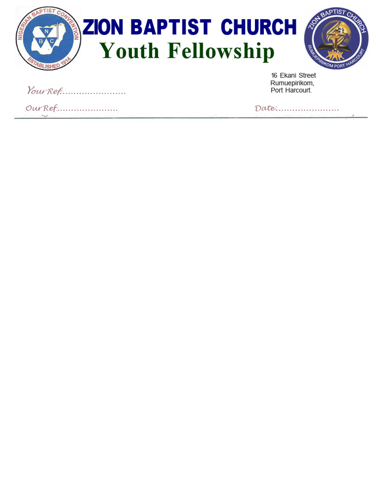 Zion Baptist Church Youth Fellowship | PDF