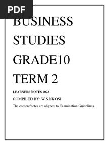 Notes Grade 10 Business Studies Term 2 2023