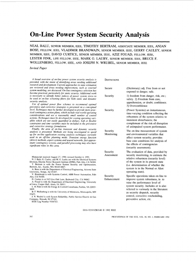 On-Line Power System Security Analysis | PDF | Electric Power ...