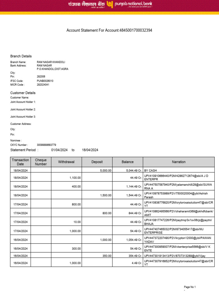 Account Statement for April 2024 | PDF | Cheque | Banks