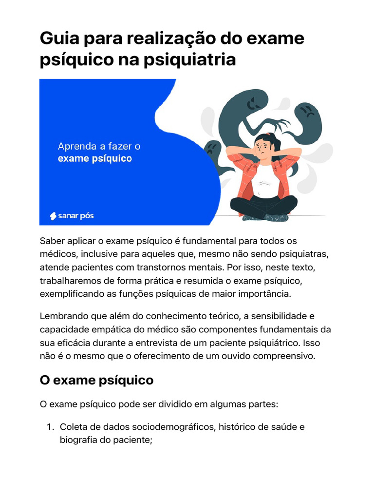 Guia Prático do Exame Psíquico | PDF | Psiquiatria | Pensamento