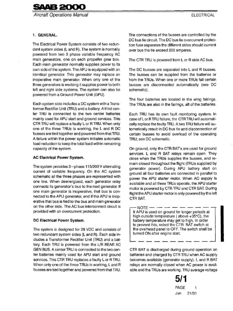 SAAB 2000 Electrical Power System | PDF | Electric Generator ...