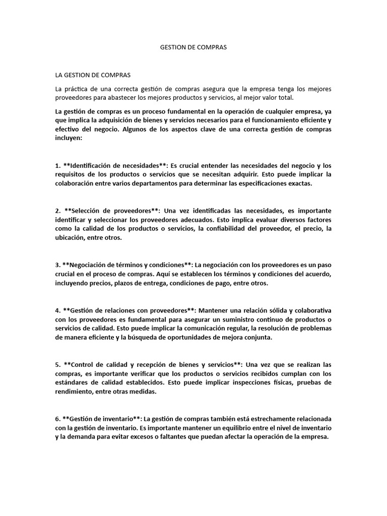 GESTION DE COMPRAS-solis | PDF | Calidad (comercial) | Business