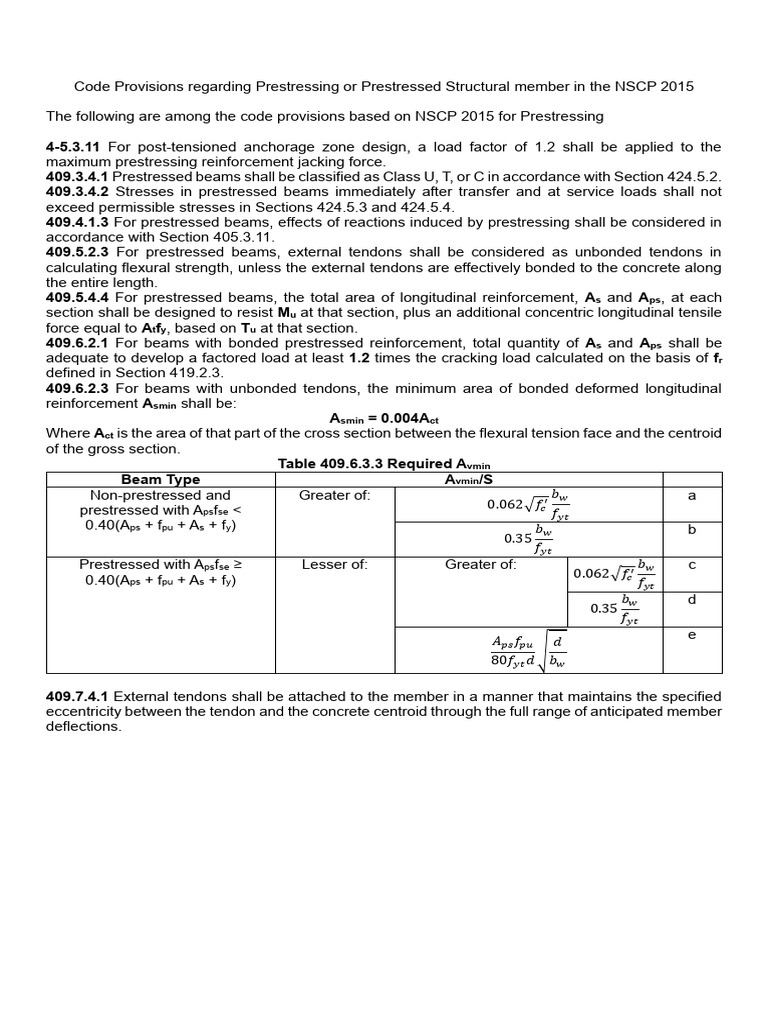 Code Provisions of Prestressed Structure in NSCP 2015 | PDF ...