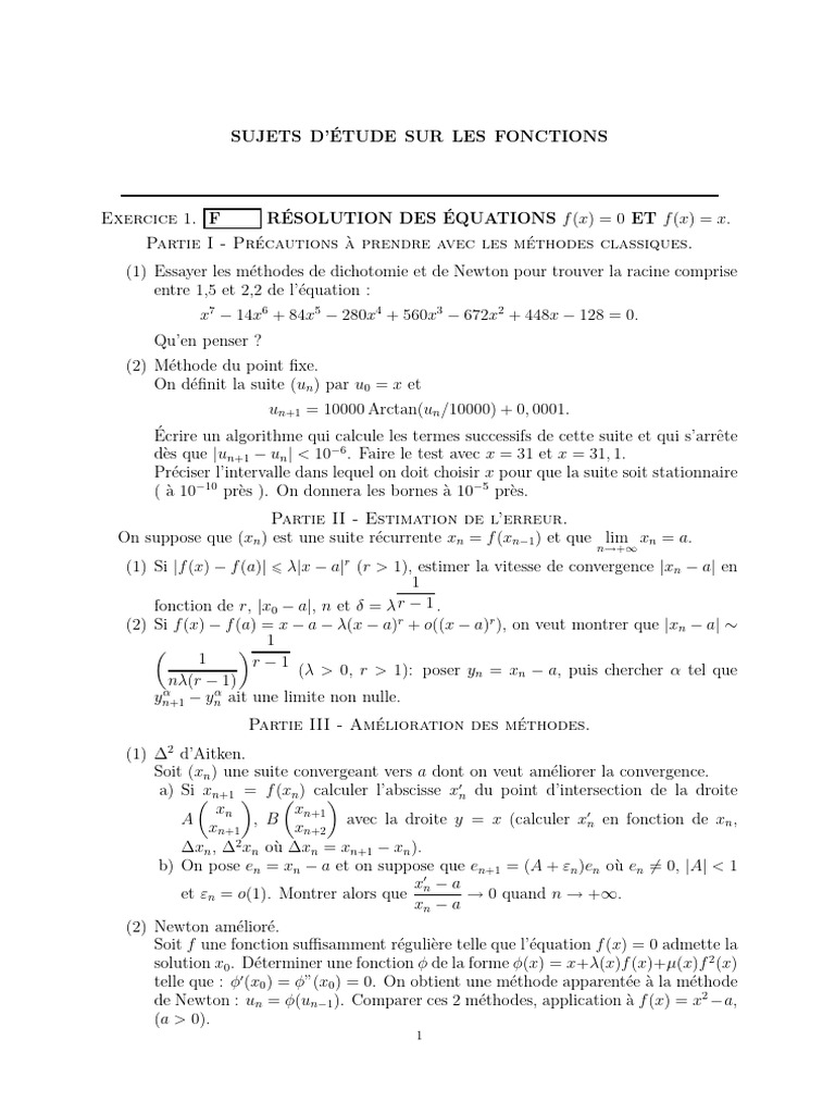 Méthodes de résolution d'équations et erreurs | PDF | Zéro d'une ...