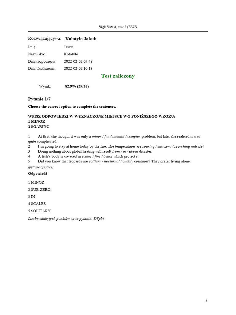High Note 4: English Test | PDF | Orangutan | Zoology
