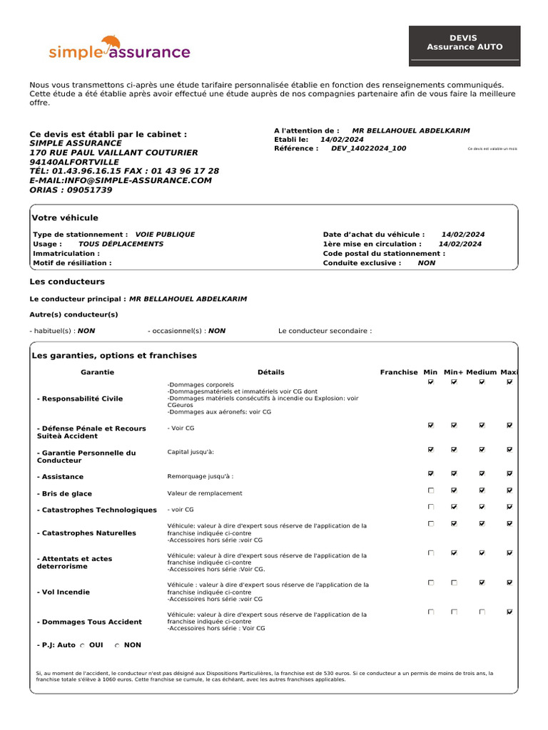 Devis Assurance Auto Personnalisé | PDF | Assurance | Assurance automobile