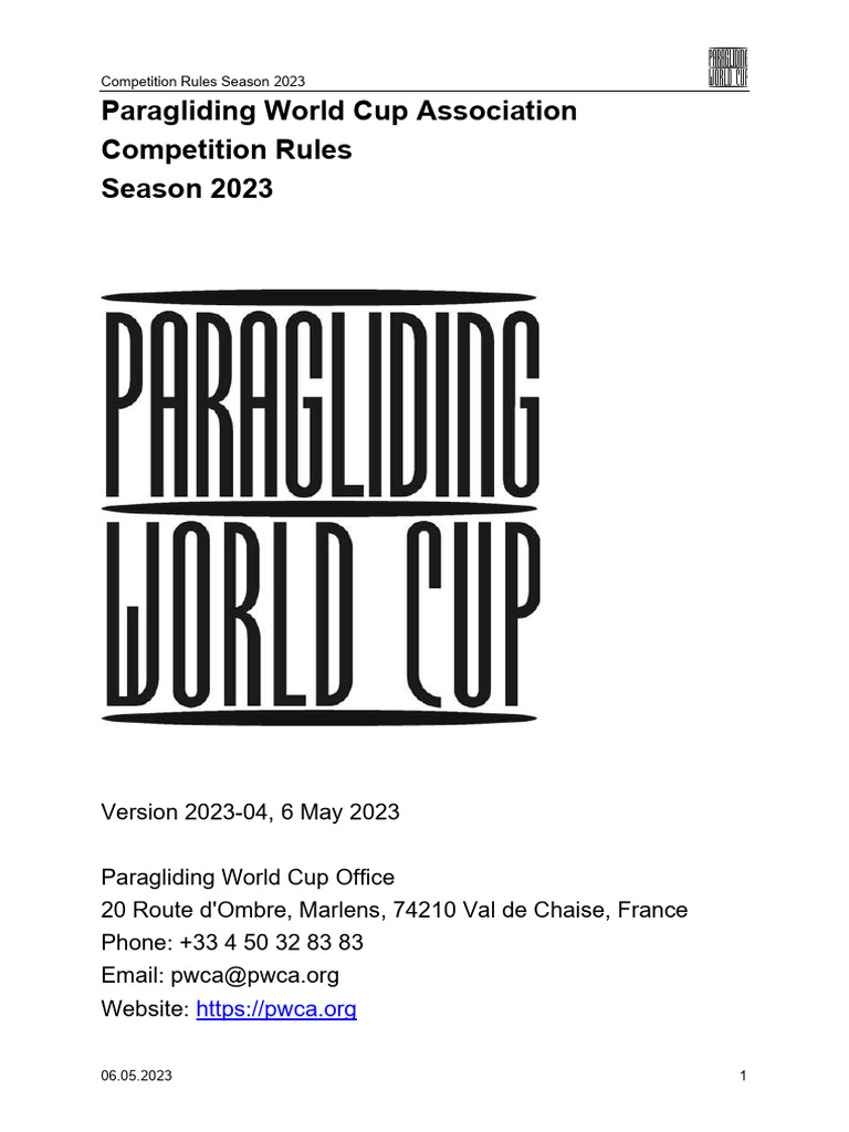 PWCA Competition Rules 2023 - 240205 - 090310 | PDF | Gliding | Glider ...