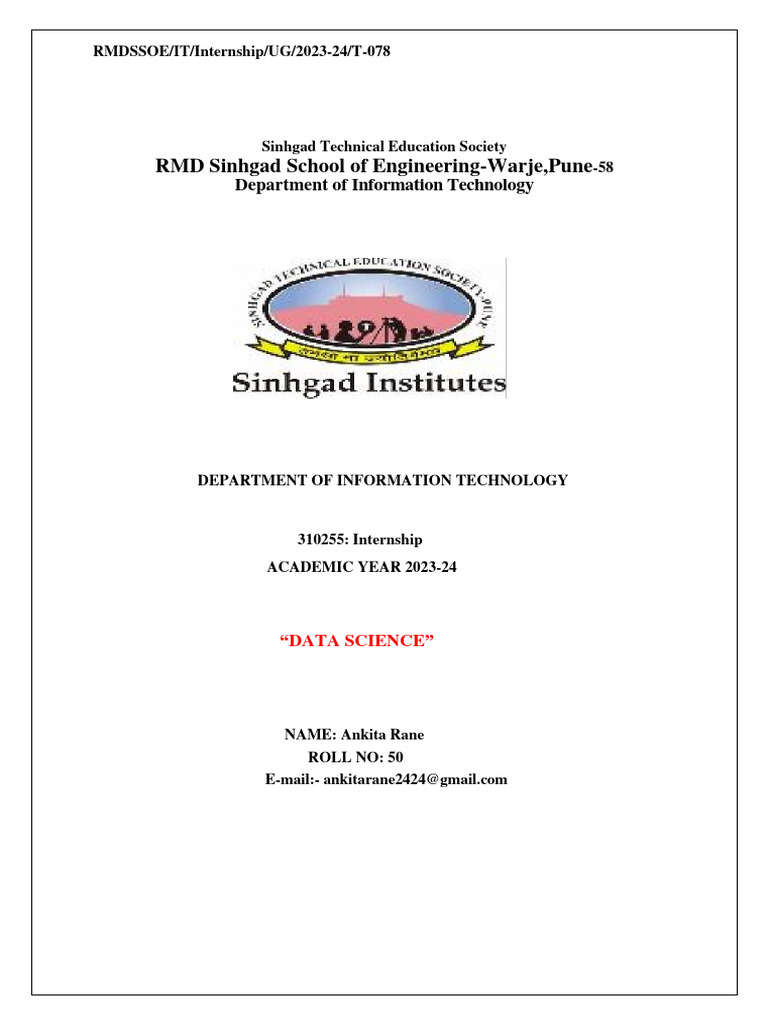 Data Science Internship Report 2023-24 | PDF | Data Analysis | Machine ...