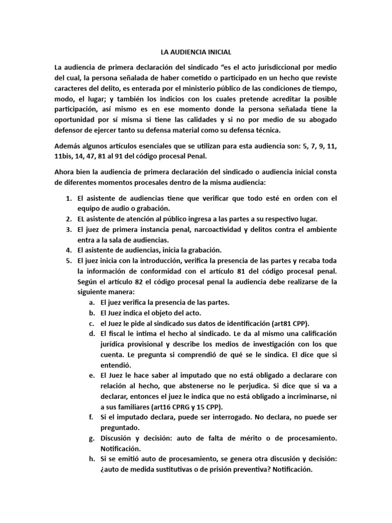 Proceso de la Audiencia Inicial | PDF | Justicia | Crimen y violencia