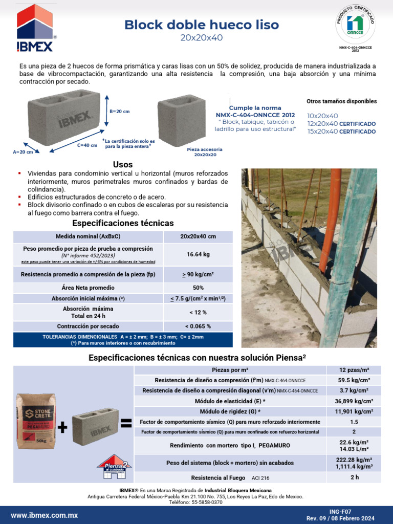 Block Hueco Liso de Concreto 20x20x40 | PDF | Hormigón | Ingeniería de ...