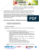 Job Posting - Ingénieur Qualité Usine 2024