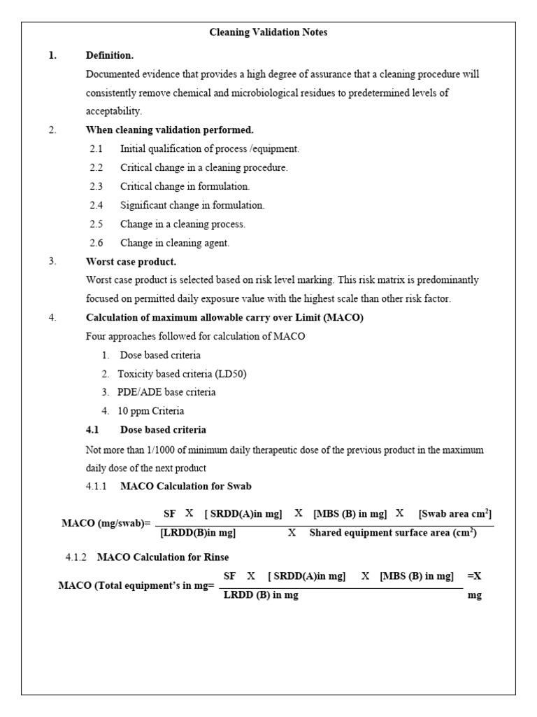 MACO Calculation in Cleaning Validation | PDF | Toxicology