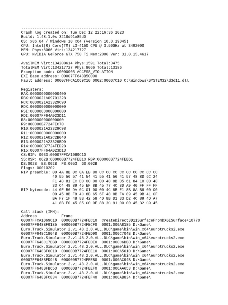 Game Crash | PDF | Microsoft Software | Computer Architecture