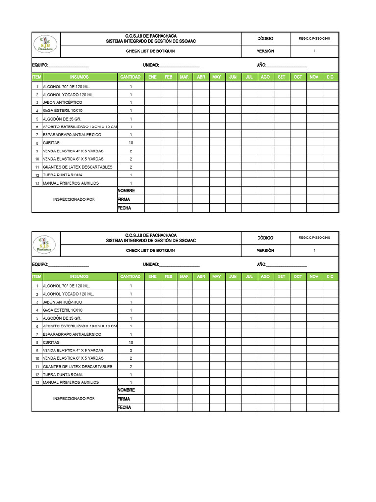 Check List Botiquín v10 | PDF | Primeros auxilios | Servicios médicos ...