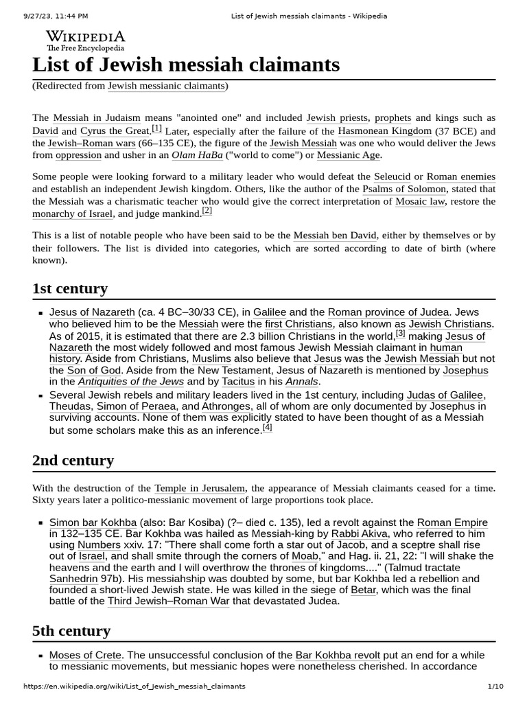 Notable Jewish Messiah Claimants | PDF | Jesus | Jews And Judaism