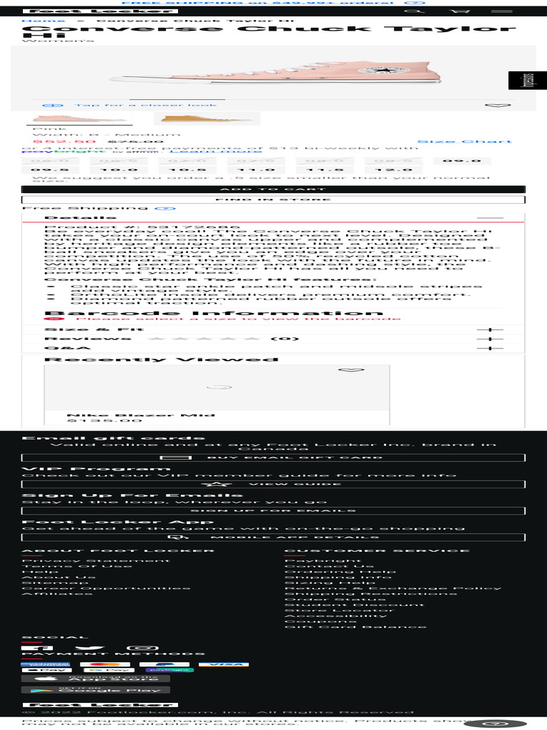 Converse Chuck Taylor Hi Foot Locker Canada | PDF | Shoe | Gift Card