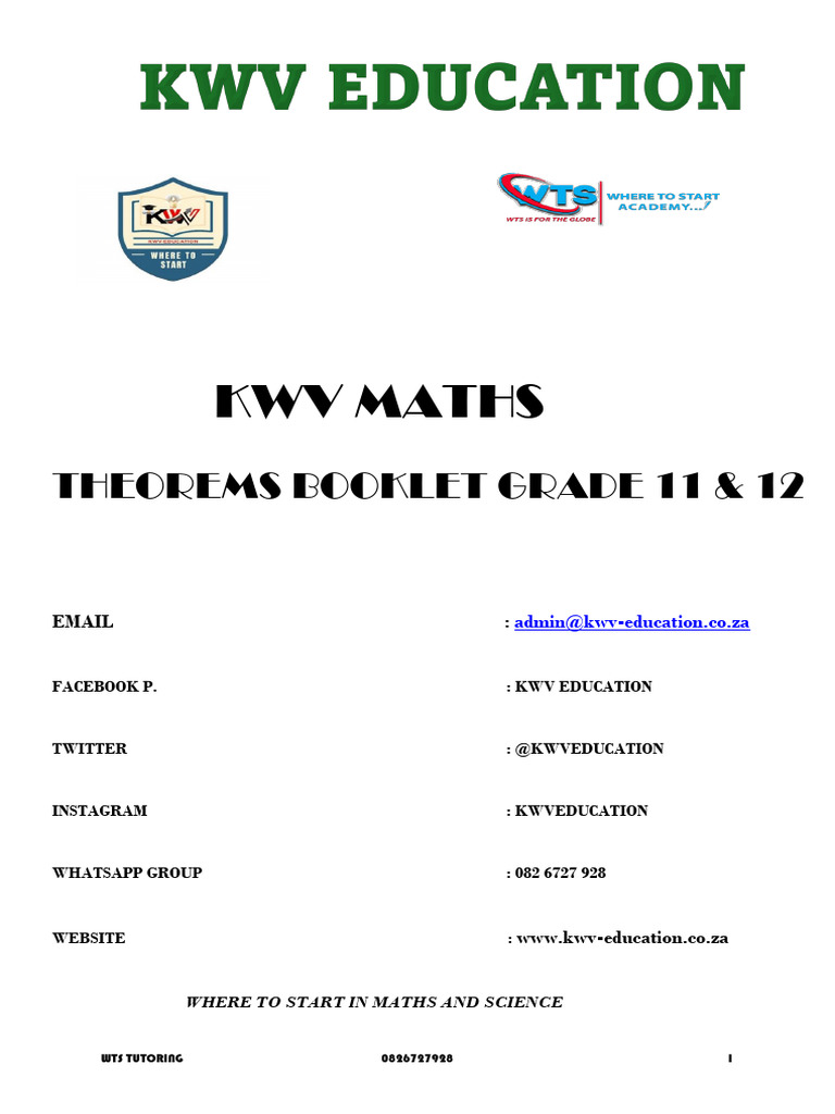 KWV Grade 11 & 12 Maths Theorems | PDF