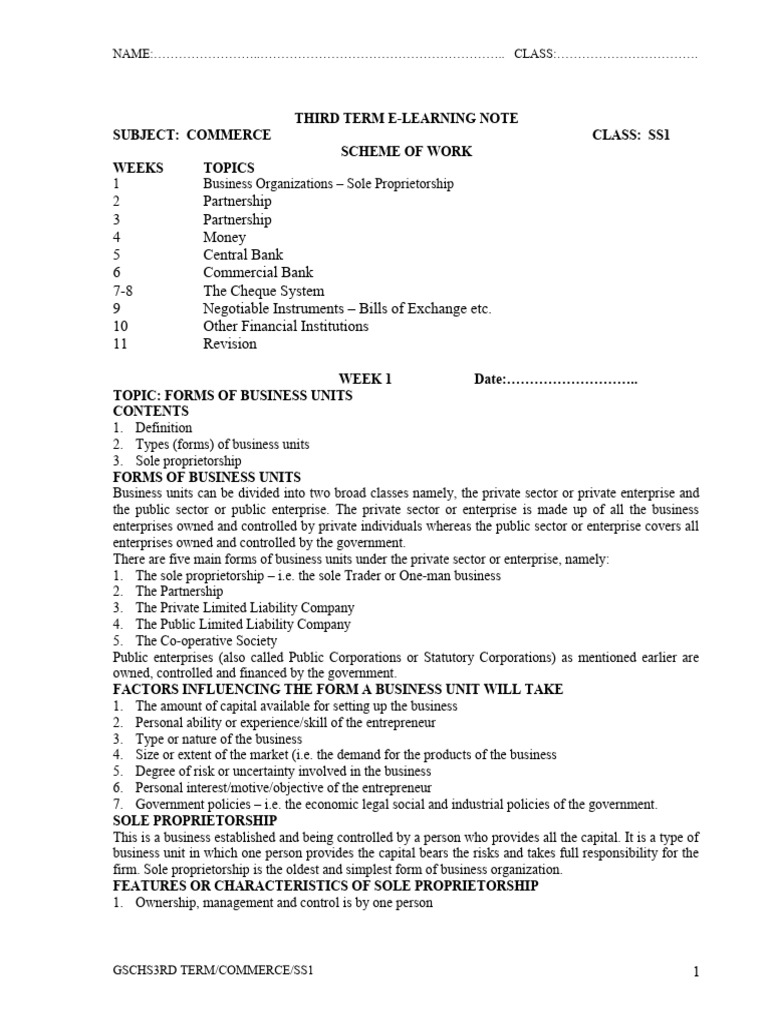 3RD Term S1 Commerce | PDF | Cheque | Banks