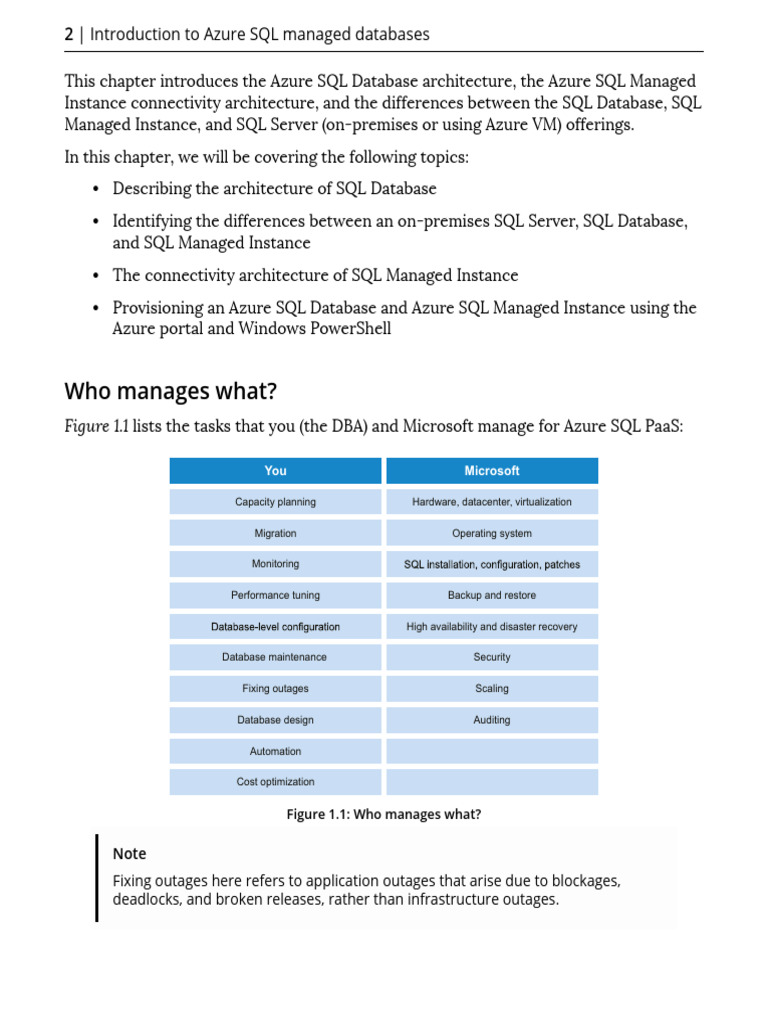 Who Manages What?: Figure 1.1 Lists The Tasks That You (The Dba) and ...