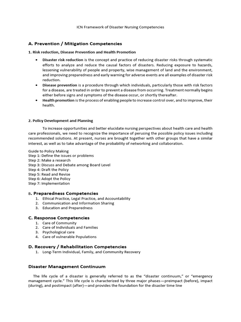 Icn framework of disaster nursing competencies pdf emergency