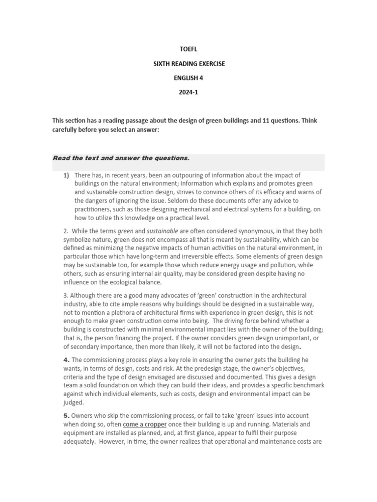 Toefl Reading Exercise Pdf Download