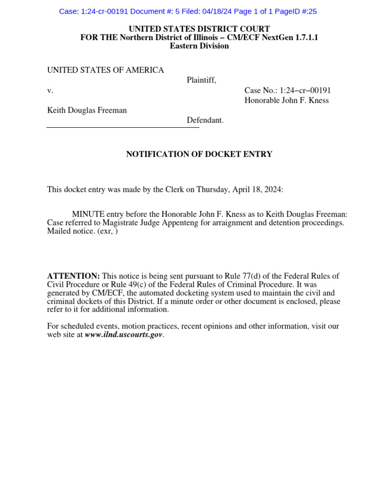 U S v Keith Douglas Freeman Docket Entry for 4 18 24 PDF