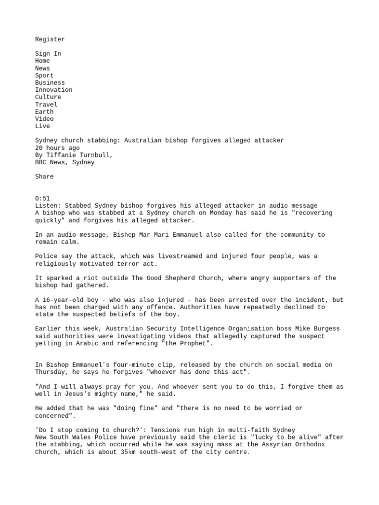 Australian Bishop Forgives Alleged Attacker Pdf Violence Crimes