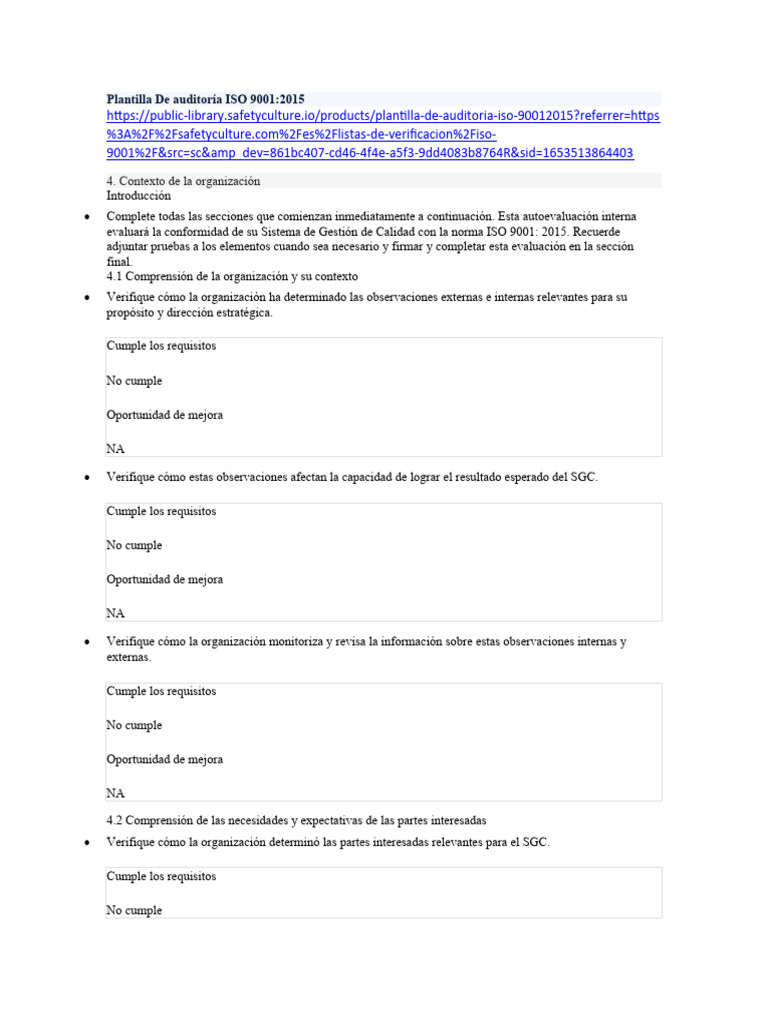 Plantilla de Auditoría ISO 9001 | Descargar gratis PDF | Sistema de ...