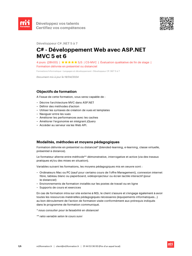 Formation C# ASP.NET MVC 5 et 6 | PDF | Modèle-vue-contrôleur | Internet
