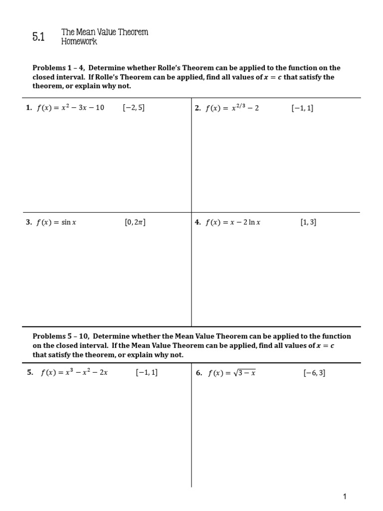 Mean Value Theorem Homework Problems | PDF | Mathematical Analysis ...