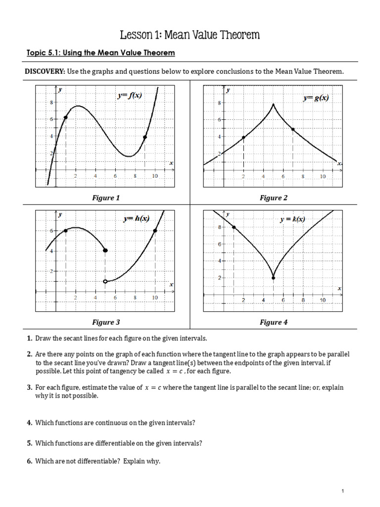 Lesson 1: Mean Value Theorem (NOTES) | PDF | Derivative | Tangent