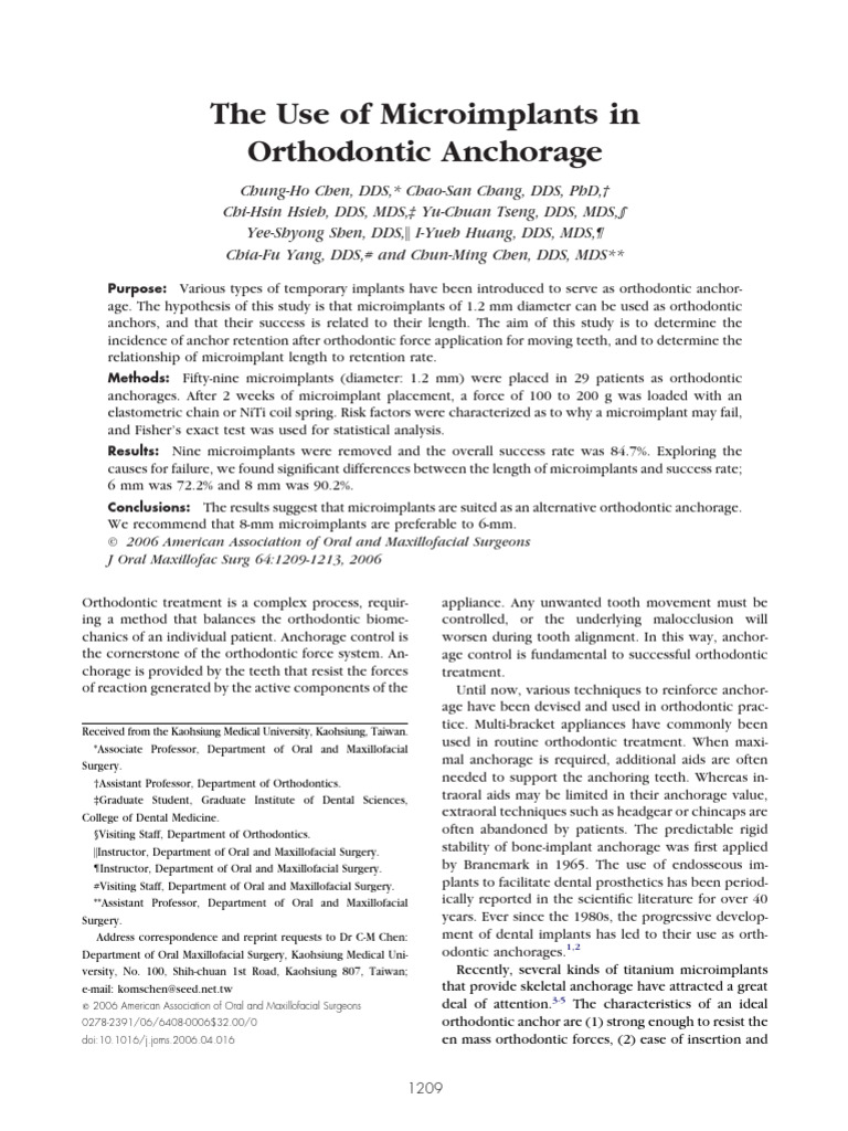 Microimplants as Orthodontic Anchors | PDF | Dental Implant | Orthodontics